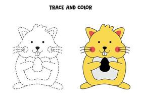 tracer et colorier un joli hamster dessiné à la main. feuille de travail pour les enfants. vecteur