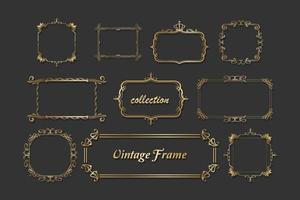 collection de diverses formes de cadre doré élégant et luxueux, ornements d'angle de bordure, calligraphie vintage, illustration vectorielle vecteur