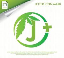 lettre j avec création de logo vectoriel feuille de cannabis vert