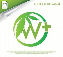 lettre w avec création de logo vectoriel feuille de cannabis vert