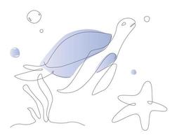 illustration de tortue à une ligne. vecteur d'art de ligne de vie marine. mignon, tortues, contour