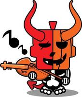 dessin animé vecteur mignon mascotte crâne diable citrouille personnage jouant de la guitare