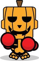 vecteur dessin animé citrouille mascotte personnage halloween crâne mignon gants de boxe