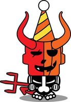 vecteur dessin animé mignon mascotte crâne citrouille diable chapeau de clown rouge personnage de fête