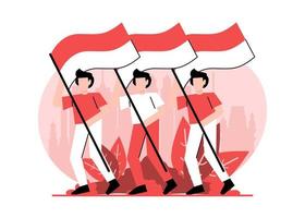 fête de l'indépendance de l'indonésie au 17 août vecteur d'illustration plat isolé. la cérémonie des jeunes rend hommage au drapeau indonésien. levée du drapeau indonésien.