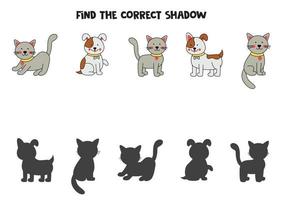 trouver les ombres correctes de chats et de chiens mignons. puzzle logique pour les enfants. vecteur