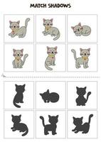 trouver des ombres de chats de dessin animé. cartes pour enfants. vecteur