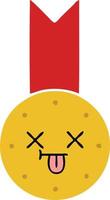 médaille d'or de dessin animé rétro couleur plate vecteur