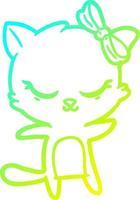 ligne de gradient froid dessinant un chat de dessin animé mignon avec un arc vecteur