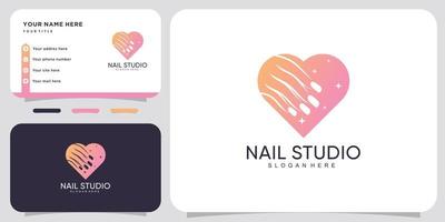création de logo de studio d'ongles avec concept créatif et conception de carte de visite vecteur premium