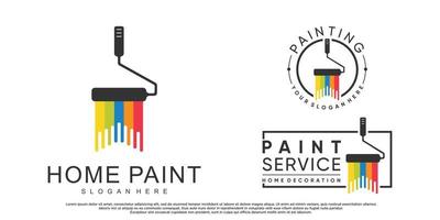 définir la conception de logo de peinture à la maison de collection avec élément de brosse et vecteur premium de couleur créative