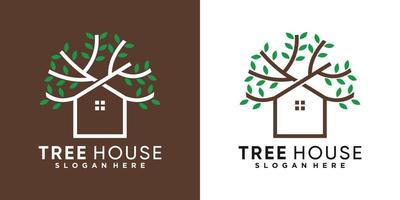 création de logo arbre et maison avec style d'art en ligne vecteur