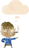 dessin animé homme fumant et bulle de pensée dans un style texturé rétro vecteur