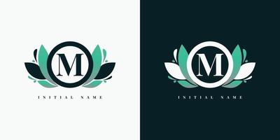 lettre m logo cadre floral vecteur