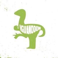dinosaure coloré iguanodon avec lettrage et texture. illustration vectorielle. vecteur
