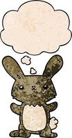 lapin de dessin animé mignon et bulle de pensée dans le style de motif de texture grunge vecteur