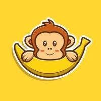 singe mignon avec illustration vectorielle de banane vecteur