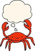 crabe de dessin animé et bulle de pensée dans le style de la bande dessinée vecteur