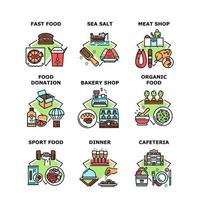 cafétéria alimentaire set icônes illustrations vectorielles vecteur