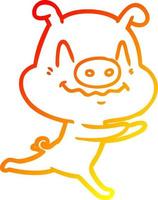 ligne de gradient chaud dessinant un cochon de dessin animé nerveux vecteur
