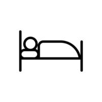 l'homme se trouve sur le vecteur d'icône de lit. illustration de symbole de contour isolé