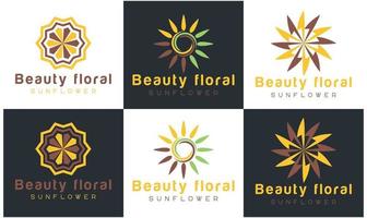 logo de tournesol, modèle vectoriel de conception de logo d'entreprise de rayons de soleil