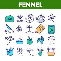 icônes de collection de plantes à fleurs fenouil set vector