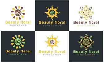 logo de tournesol, modèle vectoriel de conception de logo d'entreprise de rayons de soleil