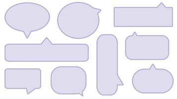 ensemble de collection d'une bulle de dialogue violette vierge, d'une boîte de conversation, d'une boîte de discussion, d'un ballon de parole et d'une illustration de boîte de réflexion sur fond blanc parfait pour votre conception