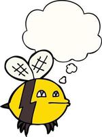 dessin animé abeille et bulle de pensée vecteur