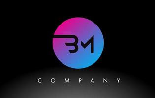 icône de conception de logo de lettre bm avec des couleurs bleu néon violet et un design circulaire vecteur