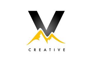 logo de montagne de lettre v. lettre v avec des sommets de montagne forme illustration vectorielle vecteur