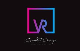 création de logo de lettre de cadre carré vr avec des couleurs bleu violet. vecteur