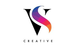 conception de lettre vs avec coupe créative et texture arc-en-ciel colorée vecteur