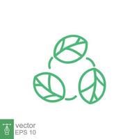 icône d'emballage sans plastique recyclable biodégradable. modèle de logo d'étiquette dégradable bio recyclable vectoriel. trois feuilles vertes isolées sur fond blanc. ep 10. vecteur