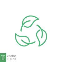 icône d'emballage sans plastique recyclable biodégradable. modèle de logo d'étiquette dégradable bio recyclable vectoriel. trois feuilles vertes isolées sur fond blanc. ep 10. vecteur