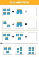 jeu éducatif pour les enfants ajout amusant par coupe et correspondance dessin animé mignon vêtements portables pantalon photos feuille de travail vecteur