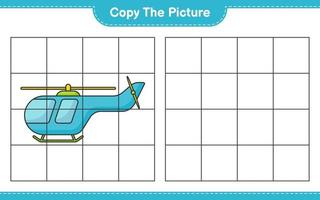 copiez l'image, copiez l'image de l'hélicoptère en utilisant les lignes de la grille. jeu éducatif pour enfants, feuille de calcul imprimable, illustration vectorielle vecteur