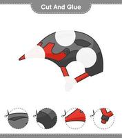 couper et coller, couper des parties de casque de vélo et les coller. jeu éducatif pour enfants, feuille de calcul imprimable, illustration vectorielle vecteur