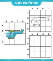 copiez l'image, copiez l'image de l'hélicoptère en utilisant les lignes de la grille. jeu éducatif pour enfants, feuille de calcul imprimable, illustration vectorielle vecteur