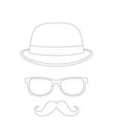 feuille de traçage de la moustache, du chapeau et des lunettes pour les enfants vecteur