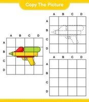 copiez l'image, copiez l'image du pistolet à eau en utilisant les lignes de la grille. jeu éducatif pour enfants, feuille de calcul imprimable, illustration vectorielle vecteur