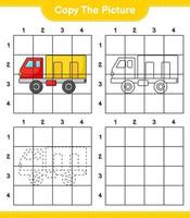 copiez l'image, copiez l'image du camion en utilisant les lignes de la grille. jeu éducatif pour enfants, feuille de calcul imprimable, illustration vectorielle vecteur