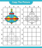 copiez l'image, copiez l'image du jouet tourbillon en utilisant les lignes de la grille. jeu éducatif pour enfants, feuille de calcul imprimable, illustration vectorielle vecteur