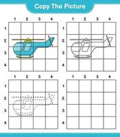 copiez l'image, copiez l'image de l'hélicoptère en utilisant les lignes de la grille. jeu éducatif pour enfants, feuille de calcul imprimable, illustration vectorielle vecteur