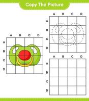 copiez l'image, copiez l'image de la sucette en utilisant les lignes de la grille. jeu éducatif pour enfants, feuille de calcul imprimable, illustration vectorielle vecteur