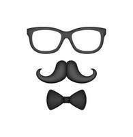 moustache, noeud papillon et lunettes isolés sur fond blanc vecteur