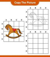 copiez l'image, copiez l'image du cheval à bascule en utilisant les lignes de la grille. jeu éducatif pour enfants, feuille de calcul imprimable, illustration vectorielle vecteur