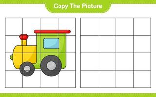 copiez l'image, copiez l'image du train en utilisant les lignes de la grille. jeu éducatif pour enfants, feuille de calcul imprimable, illustration vectorielle vecteur