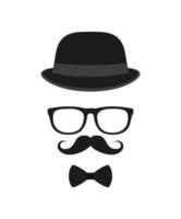 moustache, noeud papillon, chapeau et lunettes isolés sur fond blanc vecteur